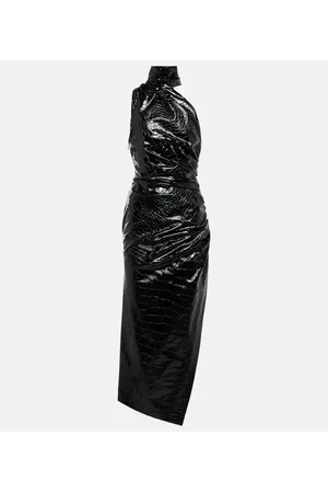Alaïa AlaÃ¯a Asymmetric croc-effect midi dress