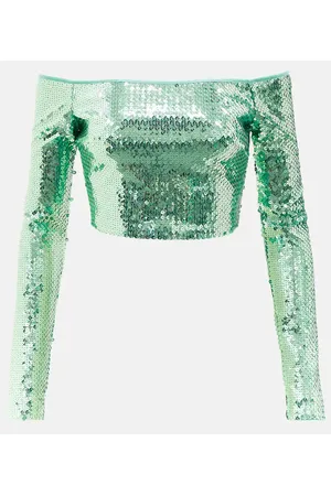 DAVID KOMA Sequined off-shoulder crop top