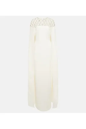 Safiyaa Bridal embellished crÃªpe cape gown