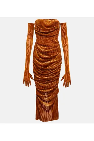 ALEX PERRY Brooks ruched midi dress with gloves