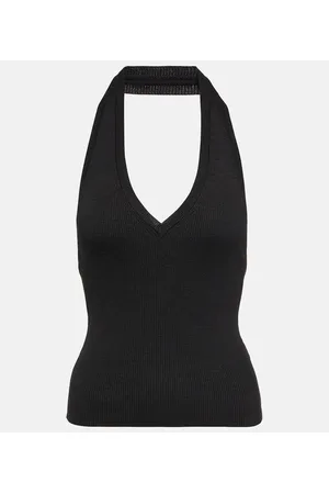 NILI LOTAN Ivey ribbed-knit halterneck silk top
