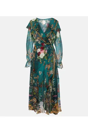 Camilla Ruffled silk midi wrap dress