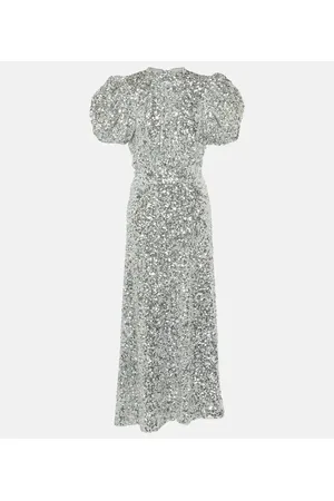 ROTATE Puff-sleeve sequined midi dress