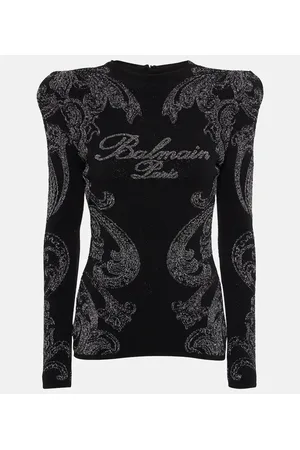 Balmain Logo paisley cotton-blend jersey top