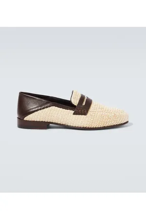 Manolo Blahnik Padstow leather-trimmed raffia penny loafers
