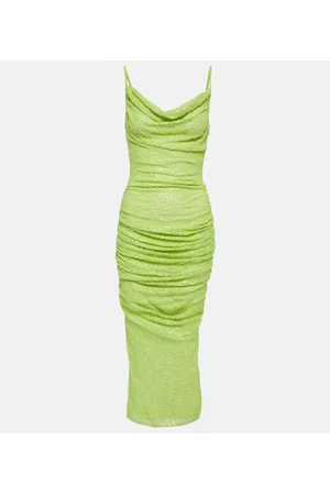 Self-Portrait Beaded ruched mesh midi dress
