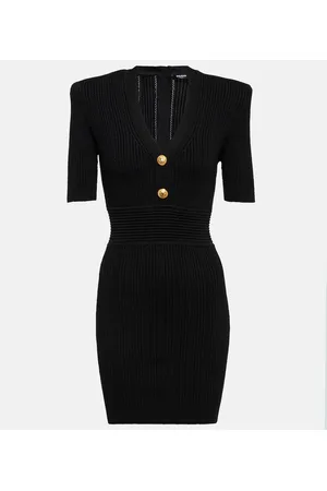 Balmain Ribbed V-neck mini dress