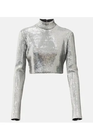 DAVID KOMA Sequined mockneck crop top