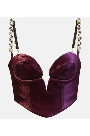 AREA Embellished cotton-blend cropped top