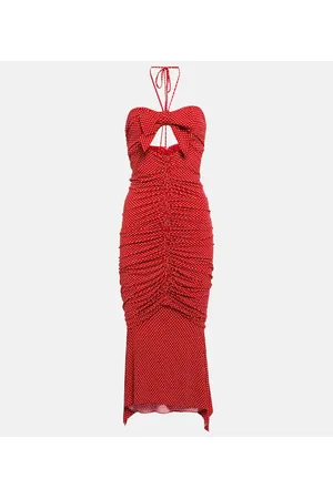 ALEXANDRE VAUTHIER Polka-dot ruched cutout midi dress