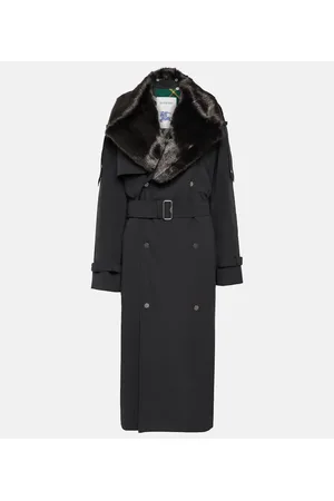 Burberry Faux fur-trimmed cotton-blend trench coat