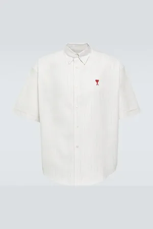 Ami Pinstriped logo cotton shirt