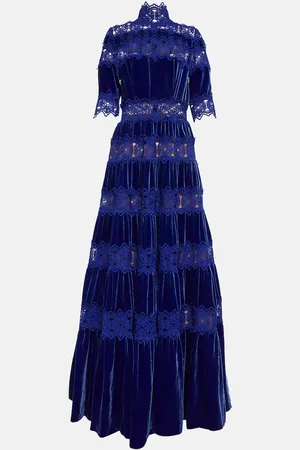 Costarellos Lissie lace and velvet gown