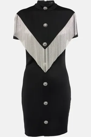 Balmain Embellished fringed jersey minidress