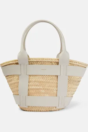 DeMellier Santorini leather-trimmed straw tote bag