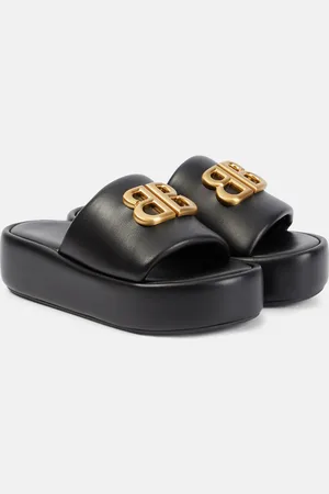 Balenciaga Rise BB leather platform slides