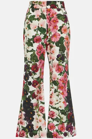 Oscar de la Renta Floral cropped cotton-blend flared pants