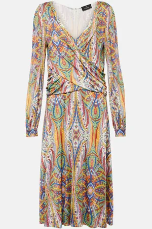 Etro Printed gathered jersey midi dress