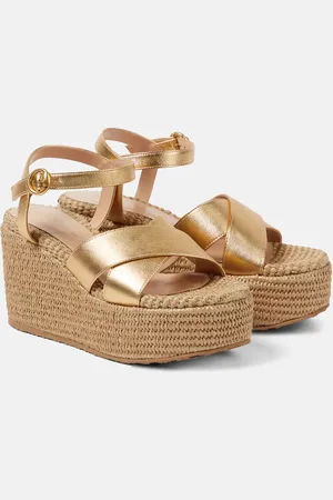 Gianvito Rossi Leather and raffia platform sandals