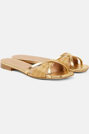 MALONE SOULIERS Penn raffia and metallic leather sandals