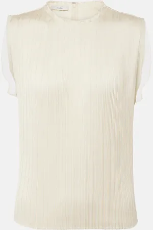 Vince Chiffon-trimmed pleated satin top