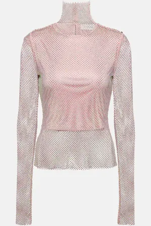 Sportmax Fishnet embellished turtleneck top