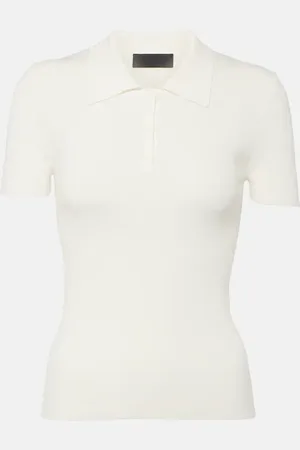 NILI LOTAN Ribbed-knit cotton polo shirt