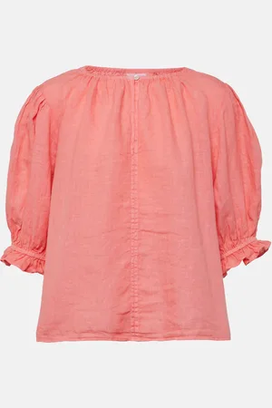Velvet Puff-sleeve linen top