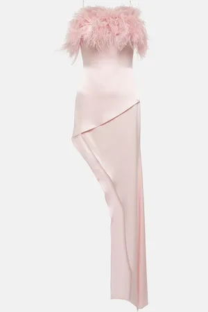 DAVID KOMA Feather-trimmed satin midi dress