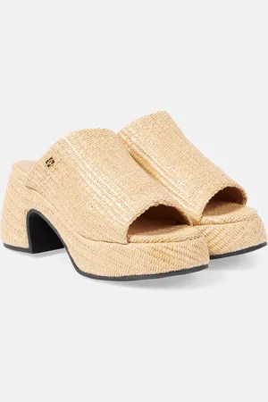 Ganni Butterfly raffia platform mules