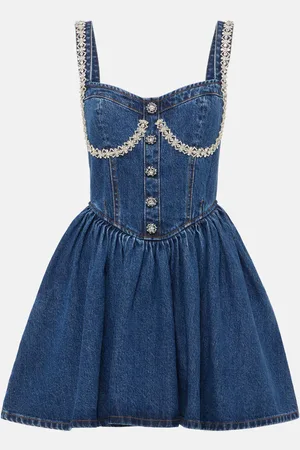 Self-Portrait Embellished denim minidress