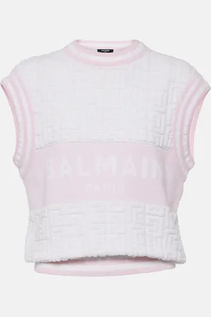 Balmain Monogram wool and cotton-blend knitted top