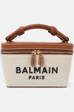 Balmain B-Army leather-trimmed canvas makeup bag