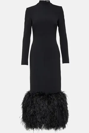 DAVID KOMA Feather-trimmed cady midi dress