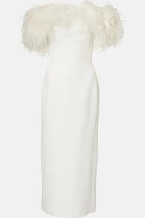 DAVID KOMA Bridal feather-trimmed midi dress