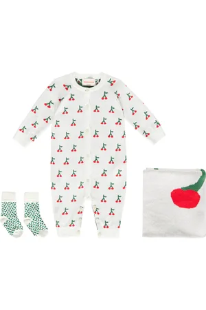 Bobo Choses Baby Cherry onesie, socks, and blanket set