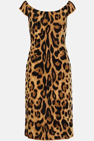 Oscar de la Renta Leopard-print off-shoulder midi dress