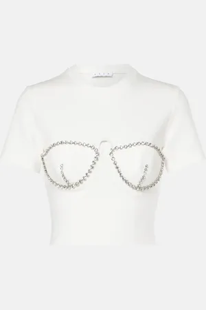 AREA Crystal-embellished jersey crop top