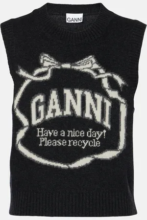 Ganni Logo intarsia wool-blend sweater vest