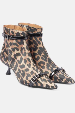 Ganni Leopard-print satin ankle boots