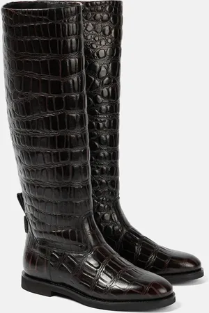 Brunello Cucinelli Croc-effect leather knee-high boots