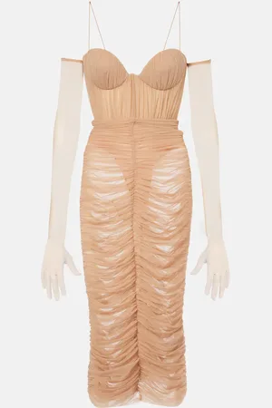 ALEX PERRY Sweetheart ruched mesh midi dress