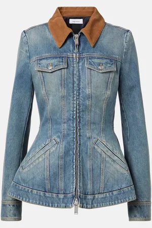 Alexander McQueen Peplum corduroy-trimmed denim jacket