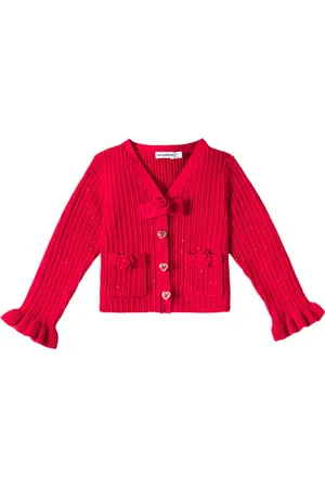 Self-Portrait Ruffled ribbed-knit cardigan