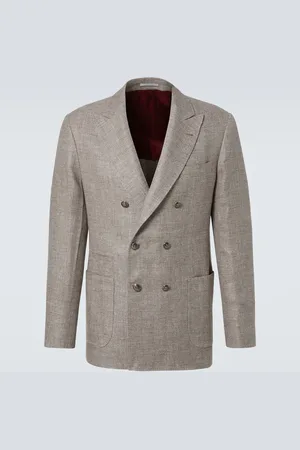 Brunello Cucinelli Double-breasted linen, wool, and silk blazer