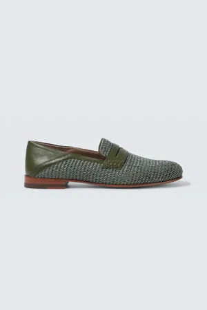 Manolo Blahnik Padstow leather-trimmed raffia loafers