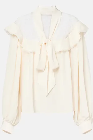 Stella McCartney Bow-detail lace-trimmed silk blouse