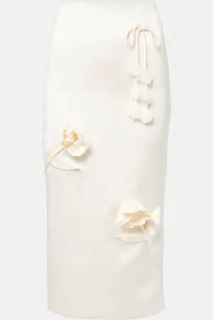 Self-Portrait Floral-appliquÃ© satin midi skirt