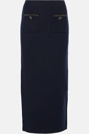 Self-Portrait Wool and cotton-blend midi skirt