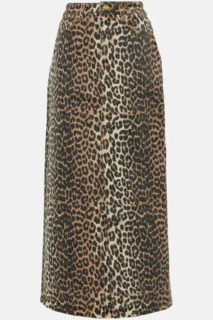 Ganni Leopard-print denim maxi skirt